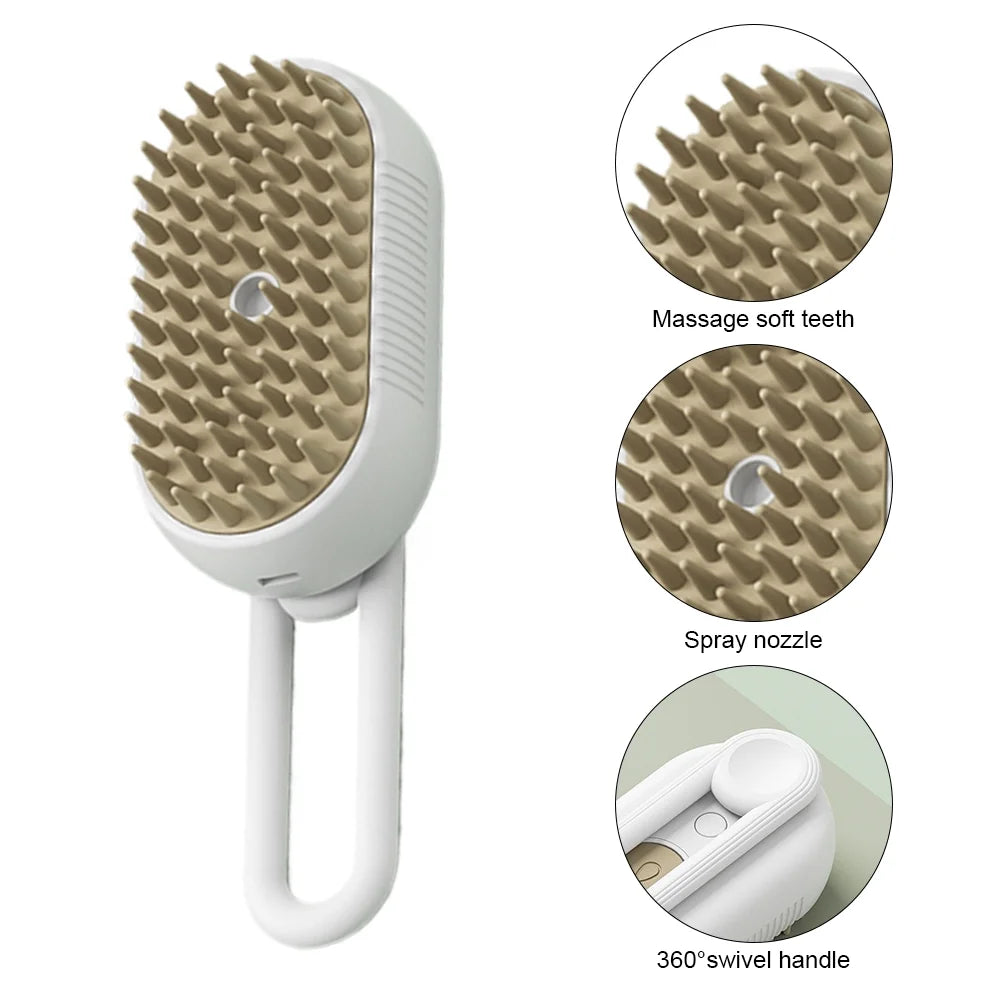 Cat Dog Brush, USB Rechargeable Pet Grooming Comb with Electric Water Spray, Dog Cat Massage Brush for Short Long Haired Pets Brush Massage-Self Cleaning (White)