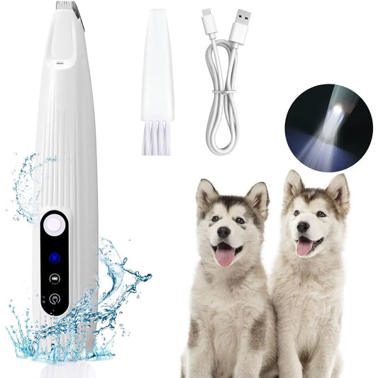 Portable Dog Paw Trimmer with LED Light Waterproof Electric Pet Hair Clipper Low Noise Face Feet Ear Hip Hair Paw Shaver