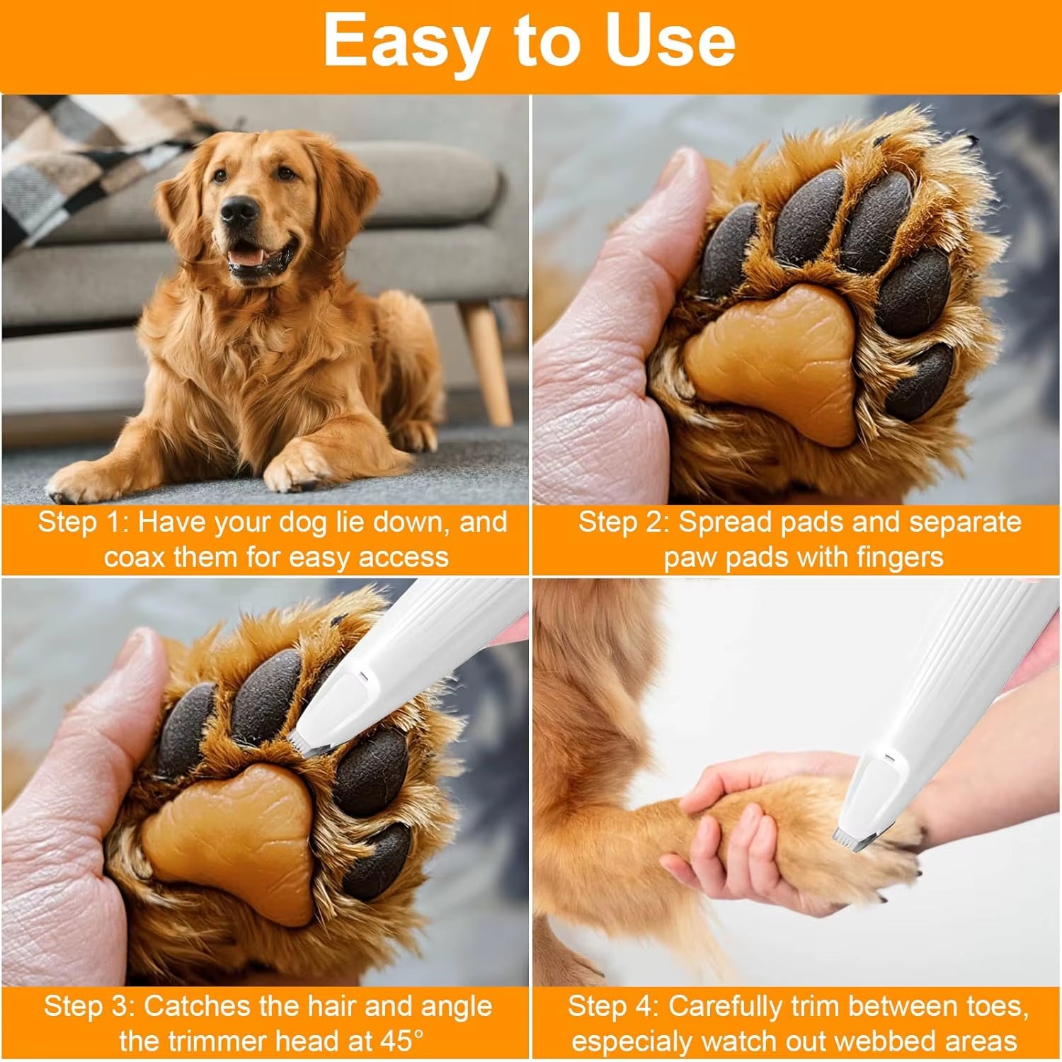 Portable Dog Paw Trimmer with LED Light Waterproof Electric Pet Hair Clipper Low Noise Face Feet Ear Hip Hair Paw Shaver