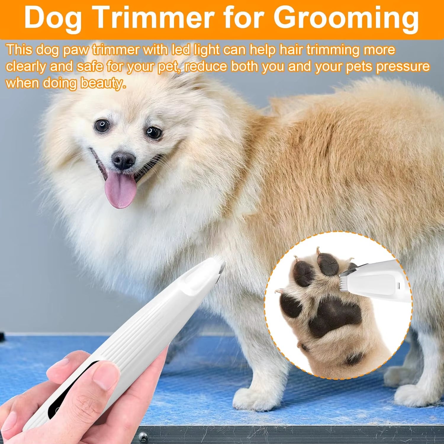 Portable Dog Paw Trimmer with LED Light Waterproof Electric Pet Hair Clipper Low Noise Face Feet Ear Hip Hair Paw Shaver