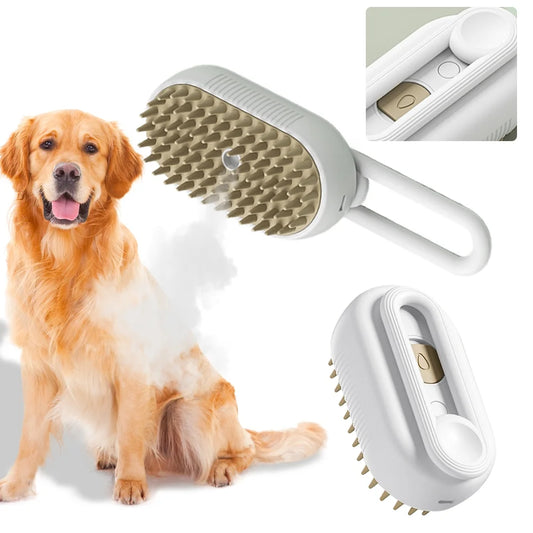 Cat Dog Brush, USB Rechargeable Pet Grooming Comb with Electric Water Spray, Dog Cat Massage Brush for Short Long Haired Pets Brush Massage-Self Cleaning (White)